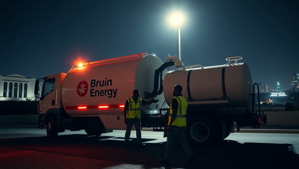 Home flux schnell a nighttime scene of a bruin energy truck deliver 1